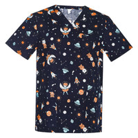 Mens Printed Space Party Scrub Top