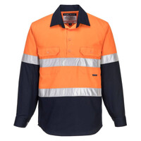 Womens Hobart Hi-Vis Contrast Half Button Shirt Long Sleeve