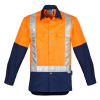 Mens Hi Vis Spliced Industrial Shirt - Shoulder Taped