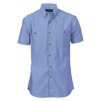 Mens Cotton Chambray Short Sleeve Shirt Twin Pocket