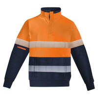 Mens Orange Flame Hi Vis 1/4 Zip Brushed Fleece Pullover - Hoop Taped