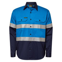 Mens Two Tone Long Sleeve Vented Cotton Drill Shirt