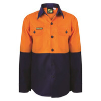 Kids Two Tone Long Sleeve Cotton Drill Shirt