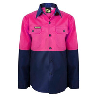 Kids Two Tone Long Sleeve Cotton Drill Shirt