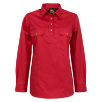 Womens Long Sleeve Half Placket Cotton Drill Shirt