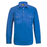 Mens Lightweight Long Sleeve Half Placket Cotton Drill Shirt With Contrast Buttons