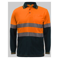 Mens Hi Vis Two Tone Long Sleeve Micromesh Polo With Pocket And Csr Reflective Tape