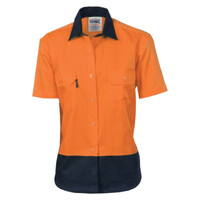 Womens Hi Vis Two Tone Cotton Drill Short Sleeve Shirt