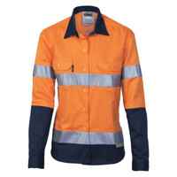 Womens HiVis Two Tone Drill Long Sleeve Shirt with 3M R/Tape