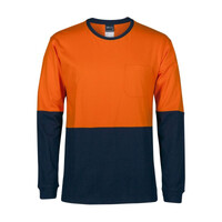 Mens Hi Vis Long Sleeve Crew Neck Cotton T-Shirt