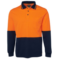 Mens Hi Vis Long Sleeve Cotton Back Polo